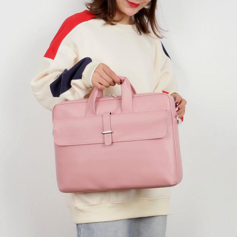Waterproof Frosted Polyester Pink Women Laptop Shoulder Bag